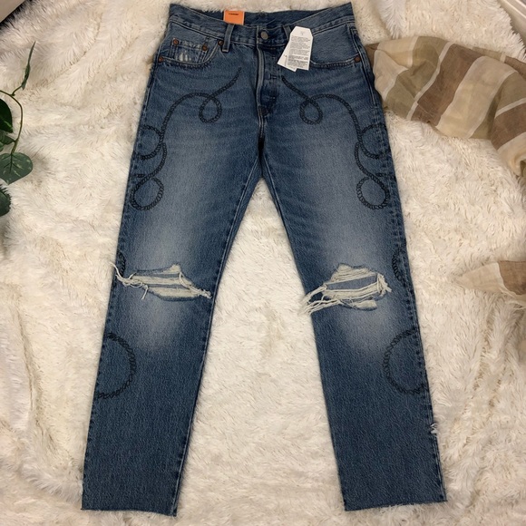 sold // NWT levi’s 501 rare distressed crop jeans - Picture 2 of 8